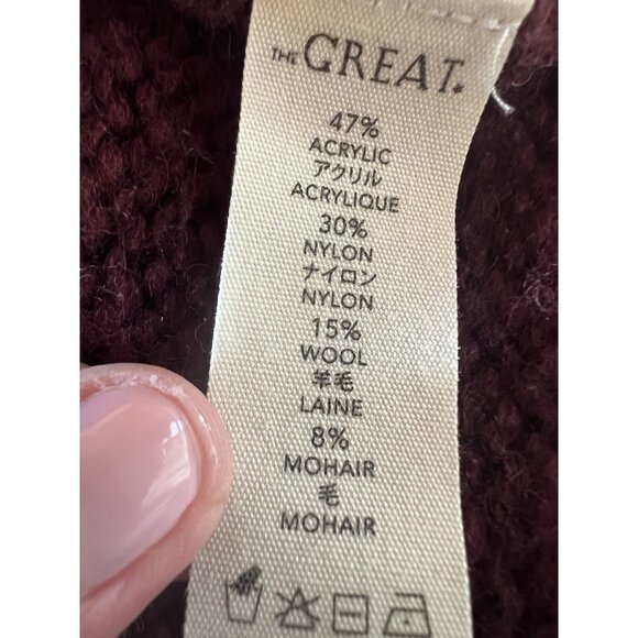 THE GREAT maroon red hearts lodge cardigan wool blend shawl collar sz 1(S) Cali - Picture 4 of 8